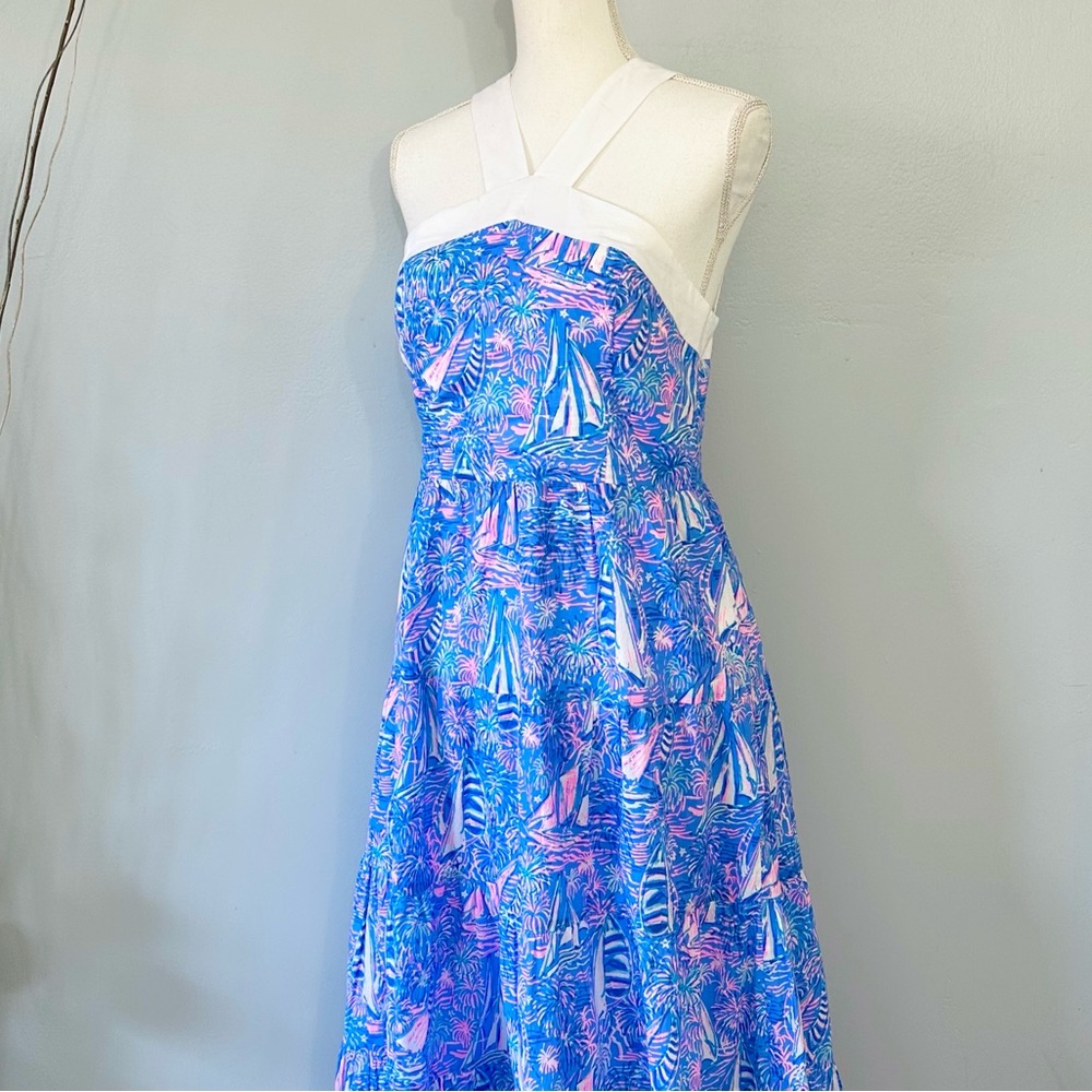 Lilly Pulitzer Jenette Halter Maxi Dress Boca Blue Its Sailabration Print NWT - Picture 10 of 16